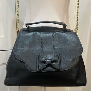 Samantha Thavasa x Tinsley Mortimer Black Leather Bow Top Handle Shoulder Bag